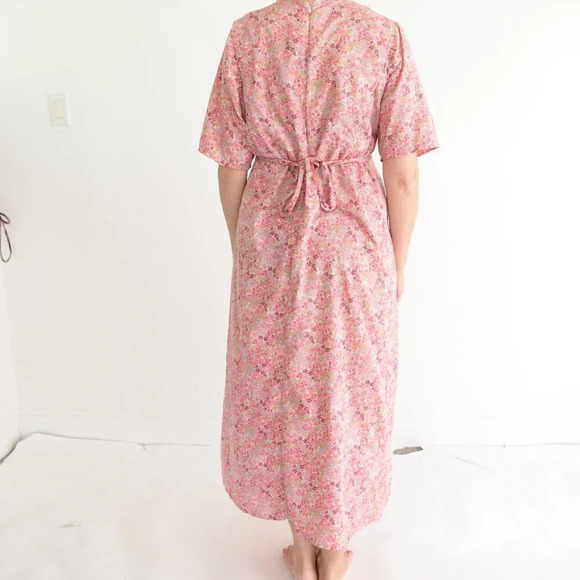Vintage Homemade Redish Pink Floral  Short Sleeve Maxi Dress - Picture 4 of 14